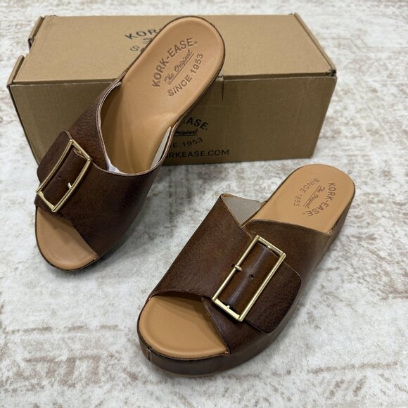 Kork-Ease Shoes Womens Size 7 Brown York Platform Sandals Slide Buckle KE0023806 - Picture 1 of 11